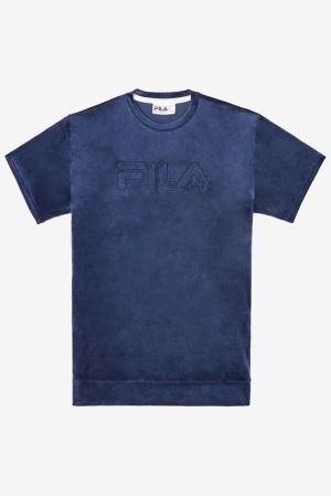 FILA Ewan 2 Velour Crew Shirts Navy,Mens Clothing | CA.DJKGLZ296